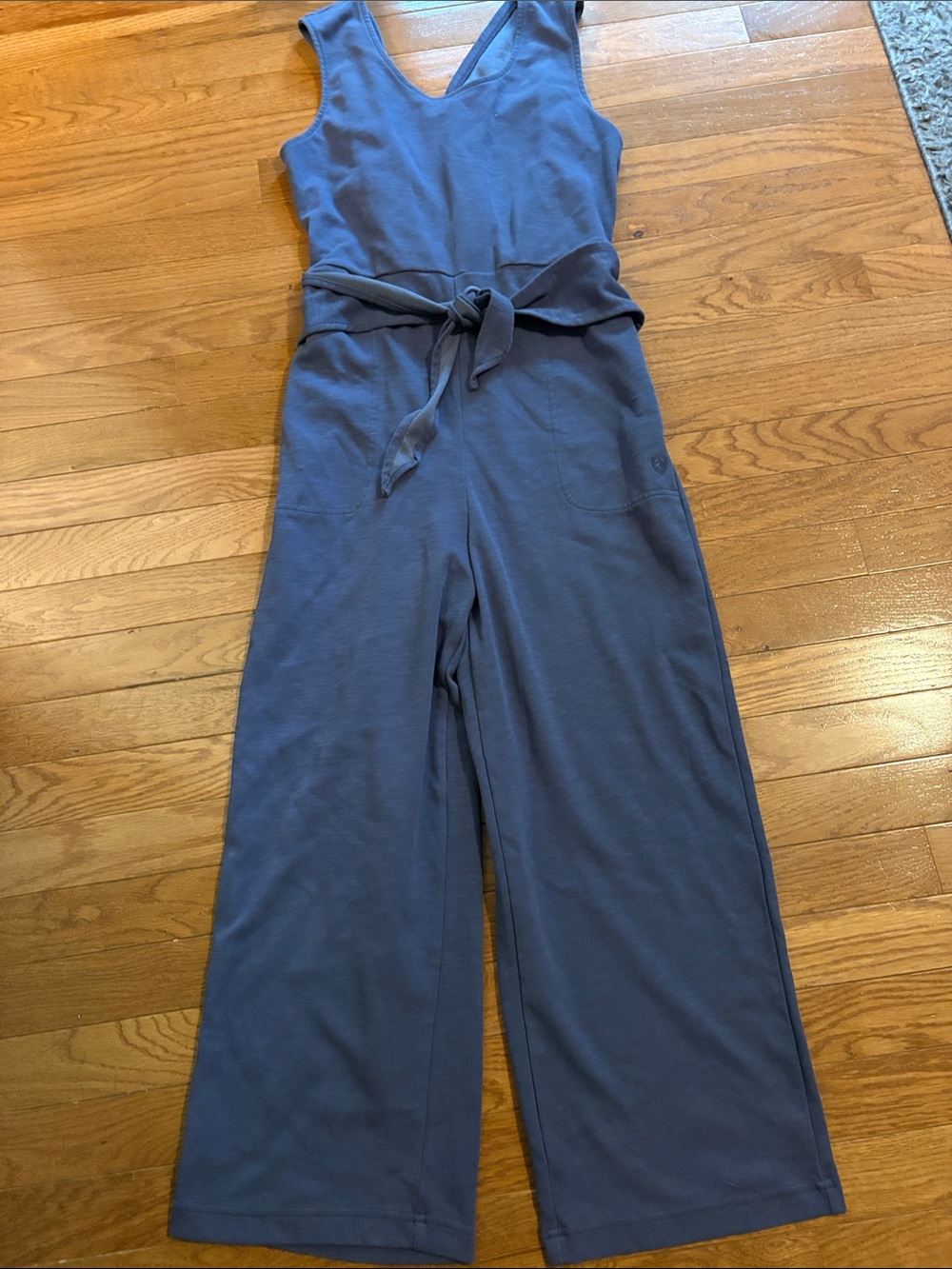 Kuhl Slate Blue Sleeveless V-Neck Wide-Leg Jumpsuit with Self-Tie Waist